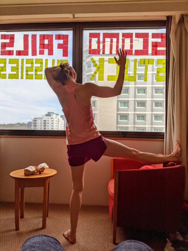 Stretching while in Hotel Quarantine